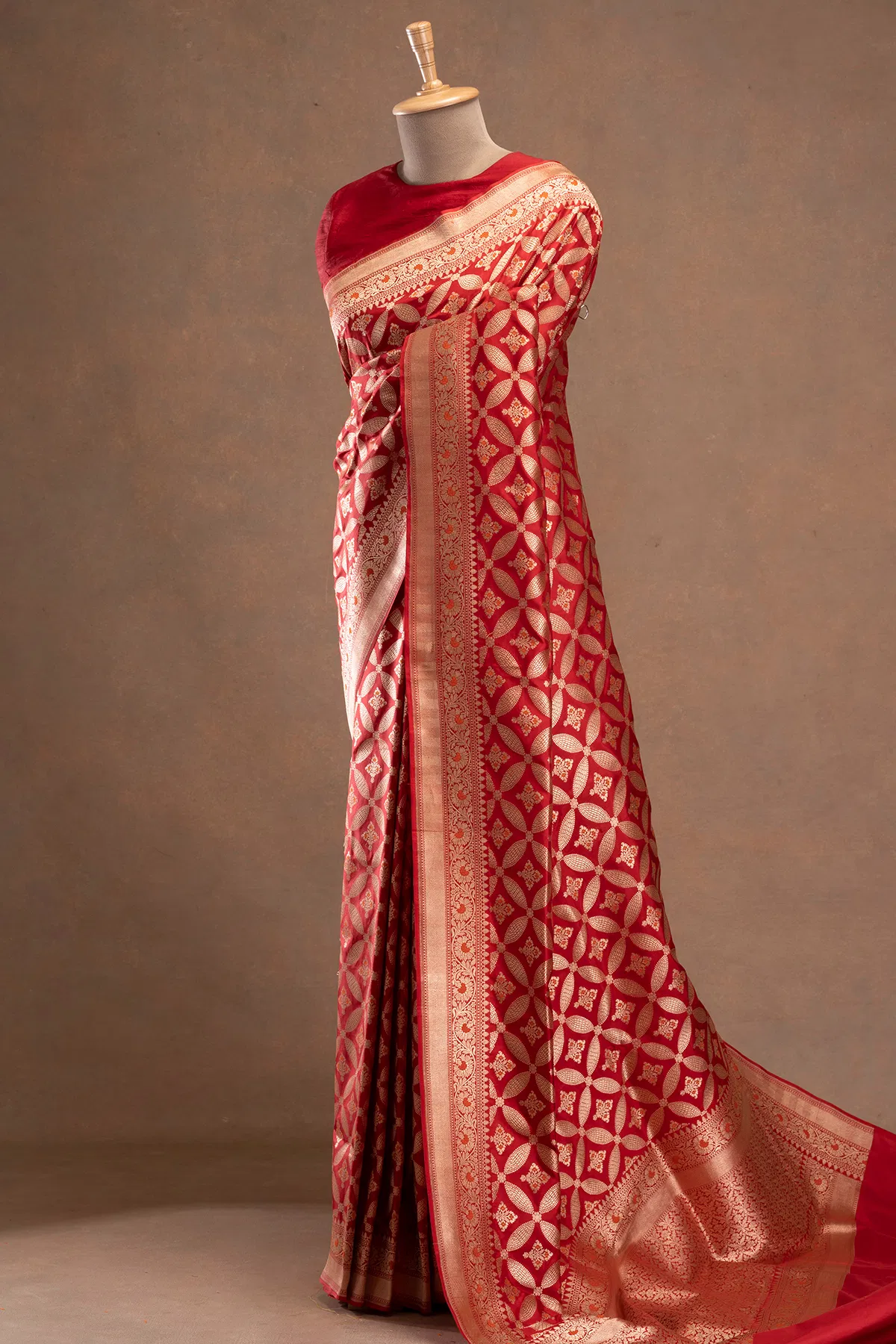 crimson red zari woven banarasi silk saree
